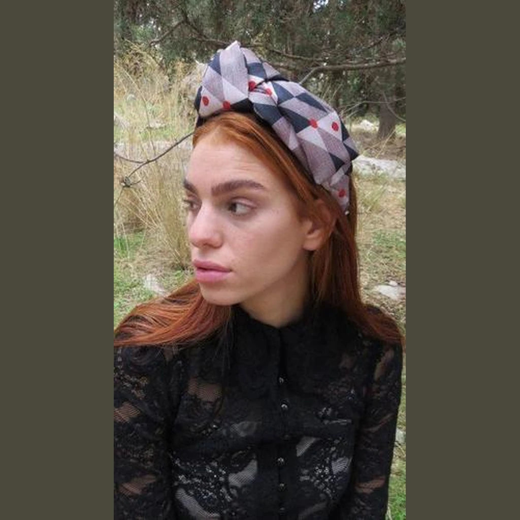 Gray Red Polka Dot Headband