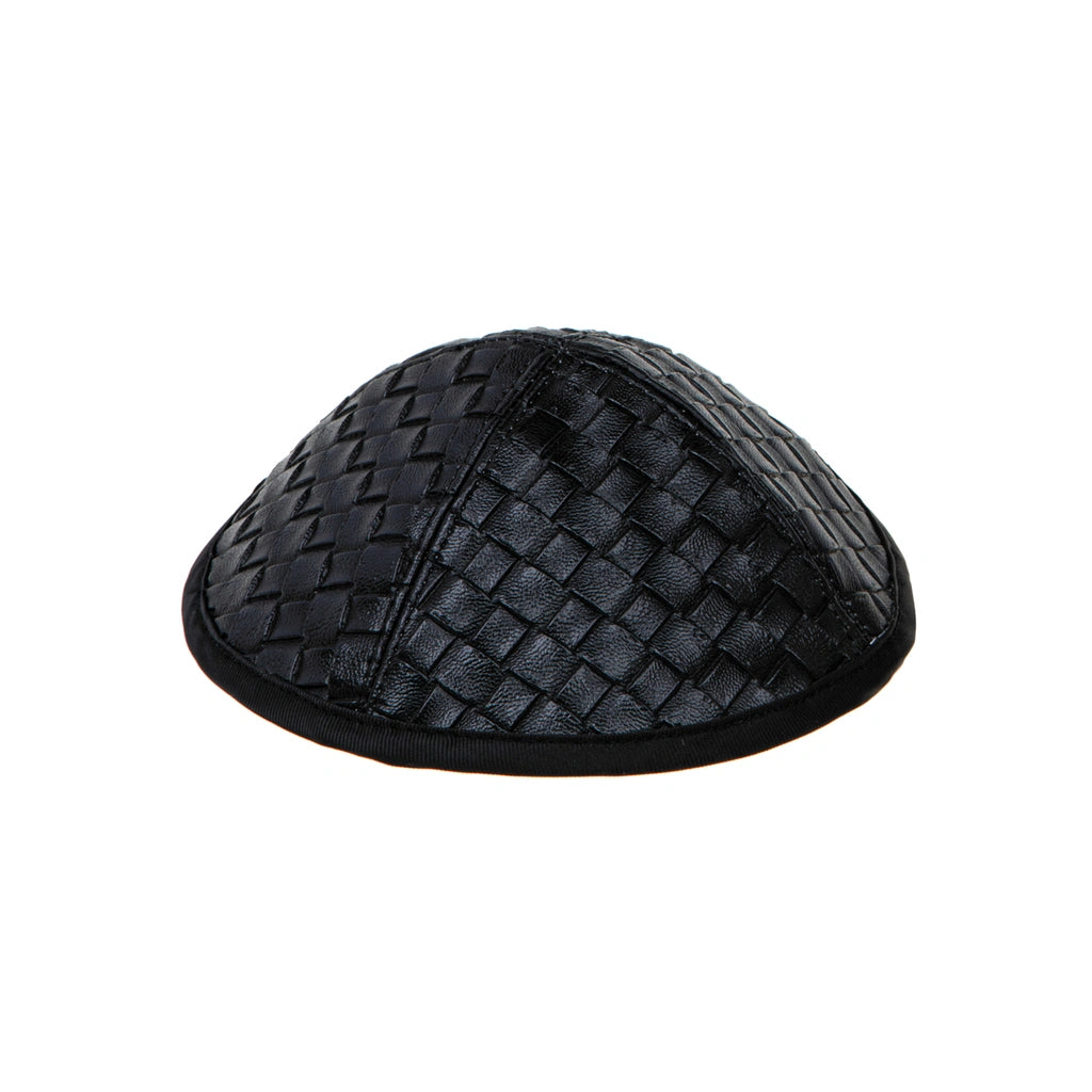 Blue Label Faux Leather Kippah – Black