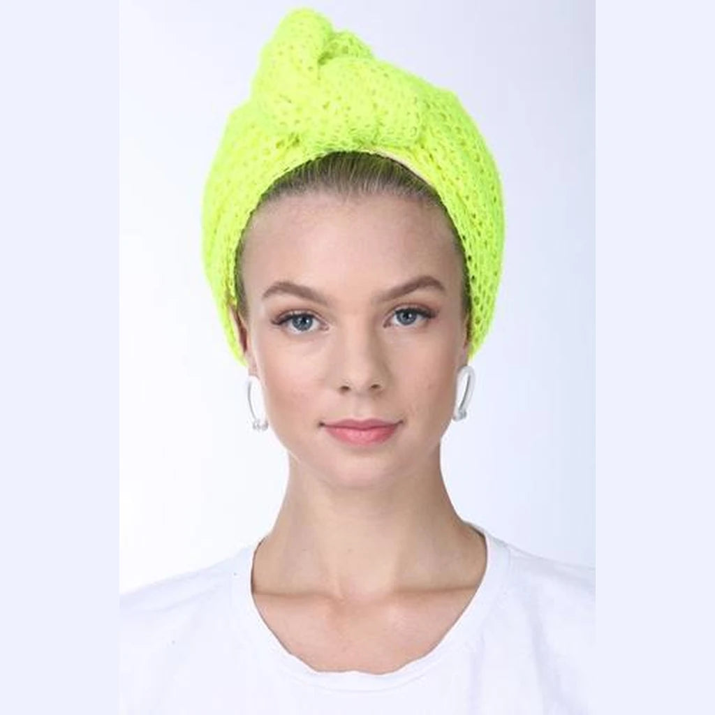 Partial & Full Coverage Knotted Mesh Turban Head Covering – Neon Yellow
