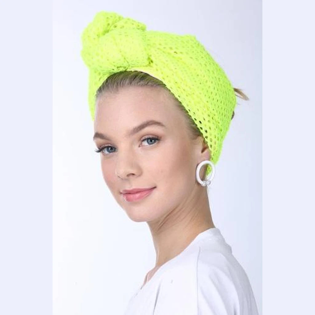 Partial & Full Coverage Knotted Mesh Turban Head Covering – Neon Yellow