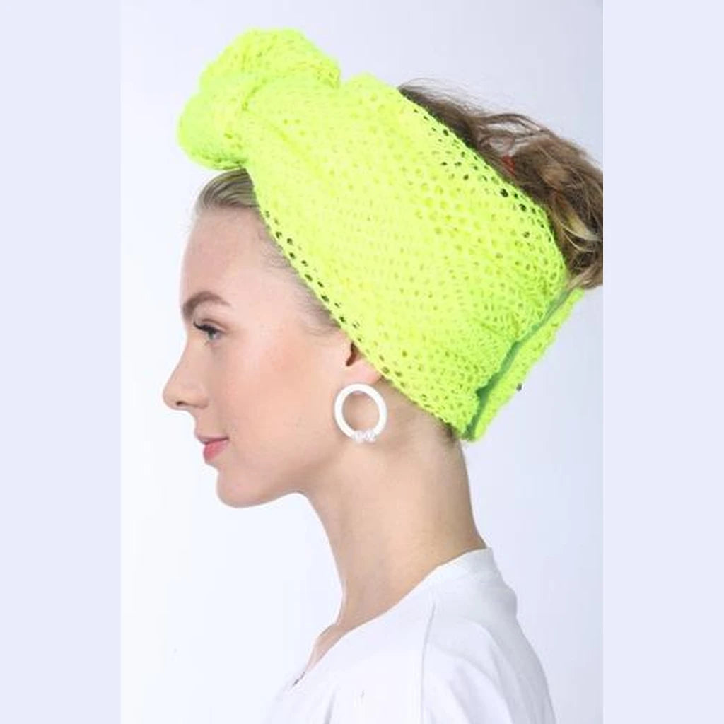 Partial & Full Coverage Knotted Mesh Turban Head Covering – Neon Yellow