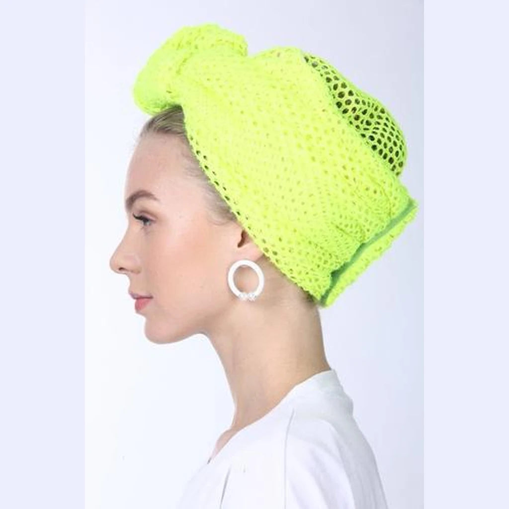 Partial & Full Coverage Knotted Mesh Turban Head Covering – Neon Yellow