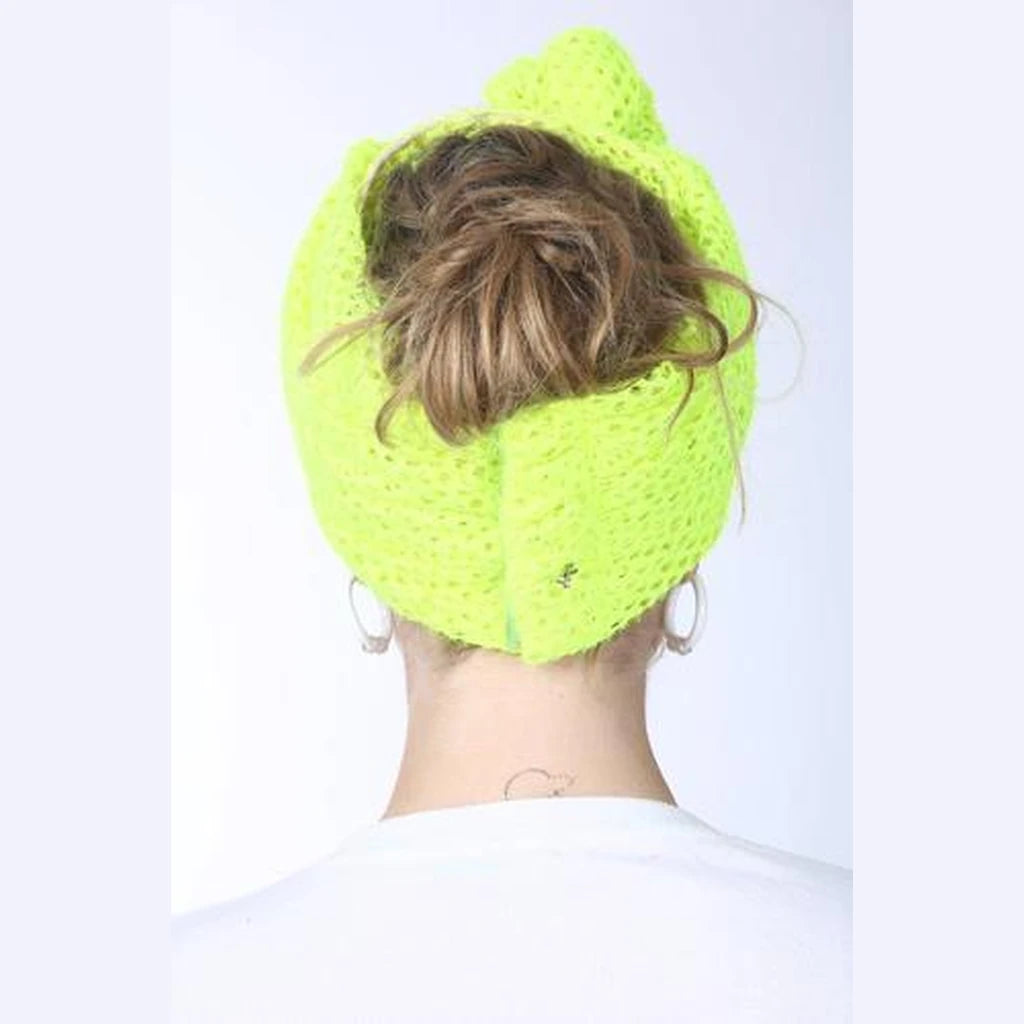 Partial & Full Coverage Knotted Mesh Turban Head Covering – Neon Yellow