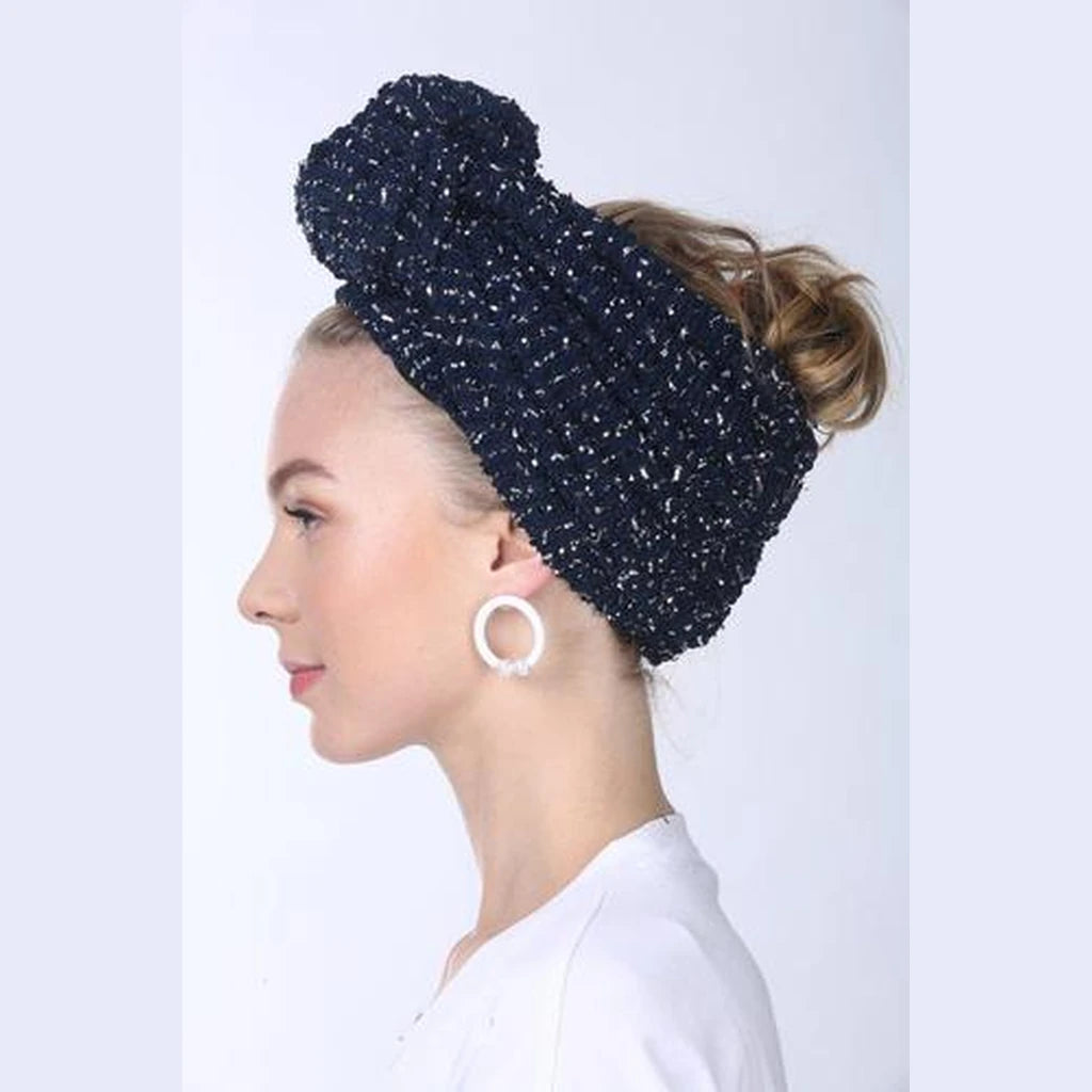 Navy Blue with Silver Accents Knotted Partial / Full Coverage Turban Headwrap
