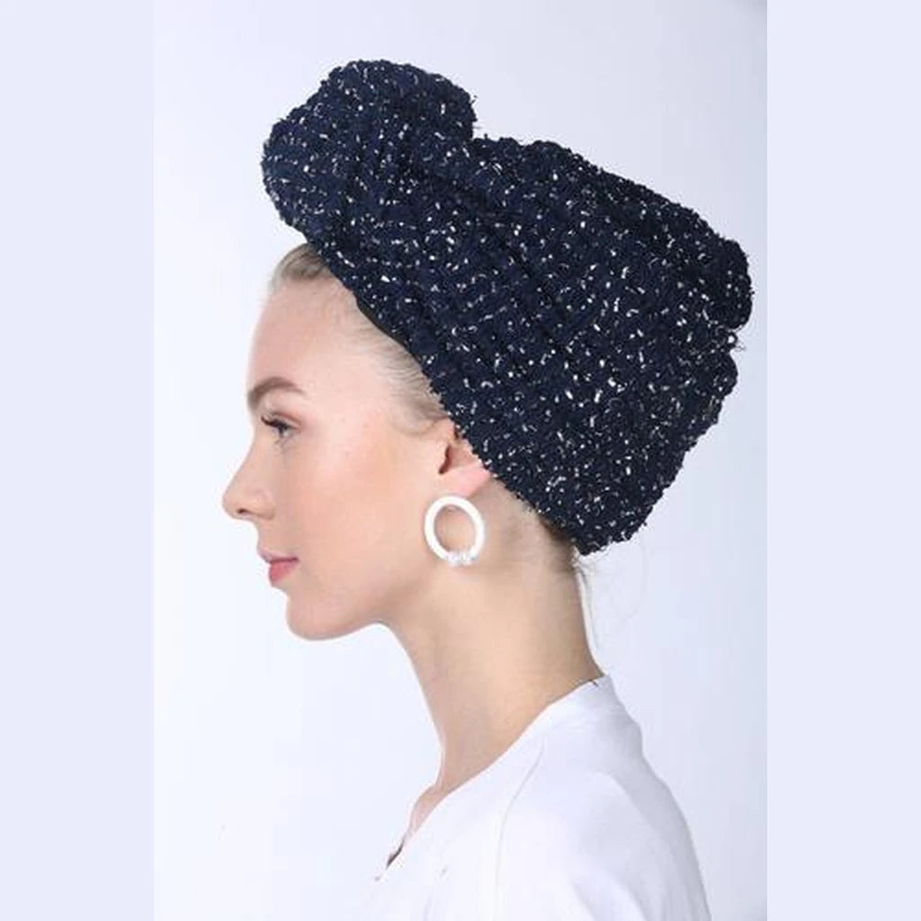 Navy Blue with Silver Accents Knotted Partial / Full Coverage Turban Headwrap