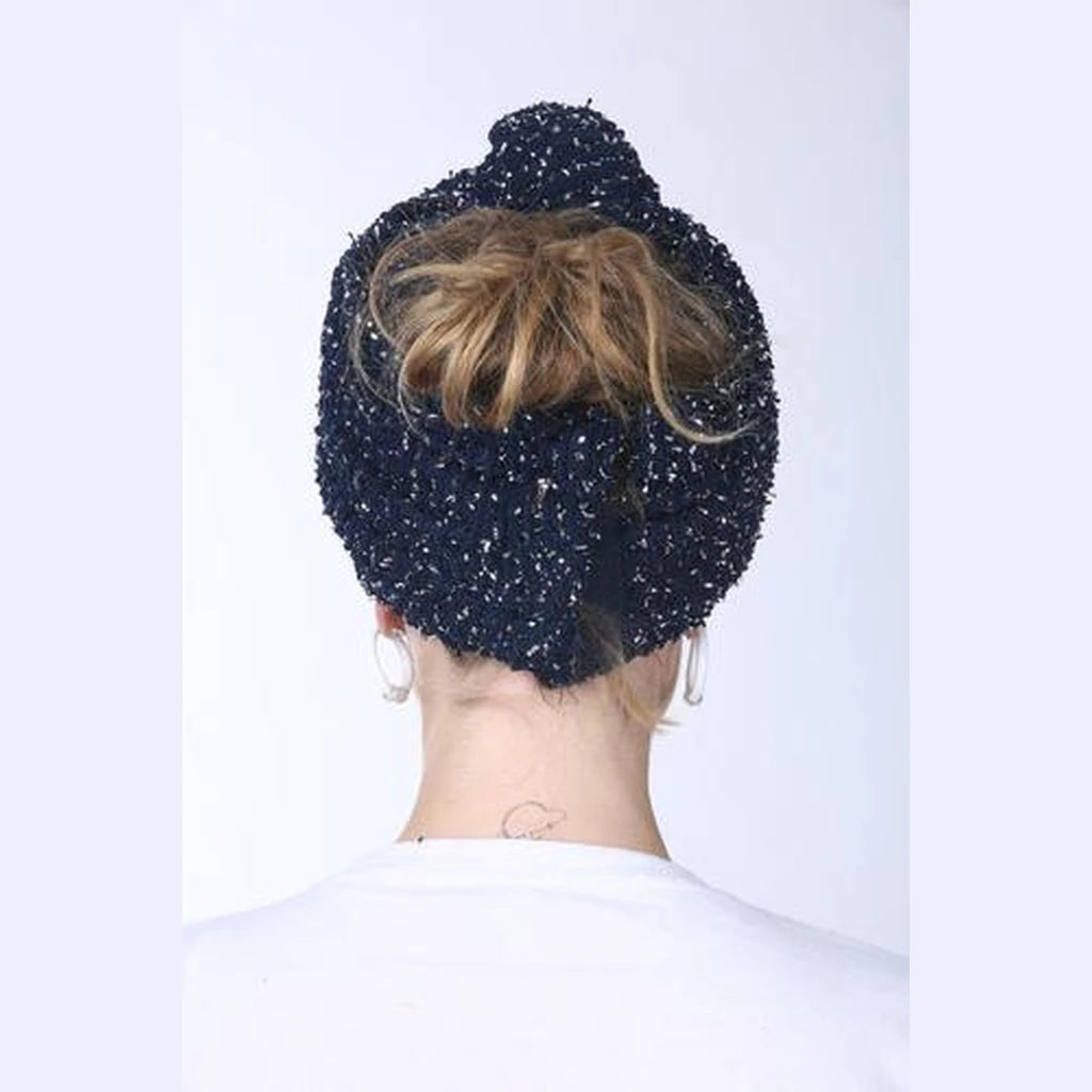 Navy Blue with Silver Accents Knotted Partial / Full Coverage Turban Headwrap