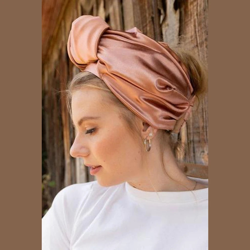 KnoKnotted Satin Turban Head Covering – Dark Pink