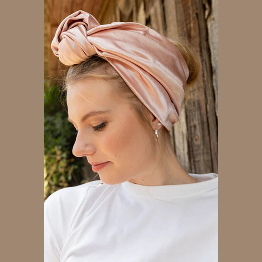 Knotted Satin Turban Head Covering – Light Pink