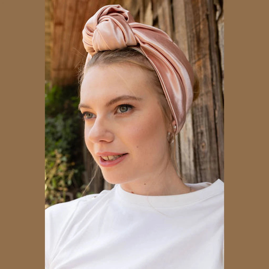 Knotted Satin Turban Head Covering – Light Pink