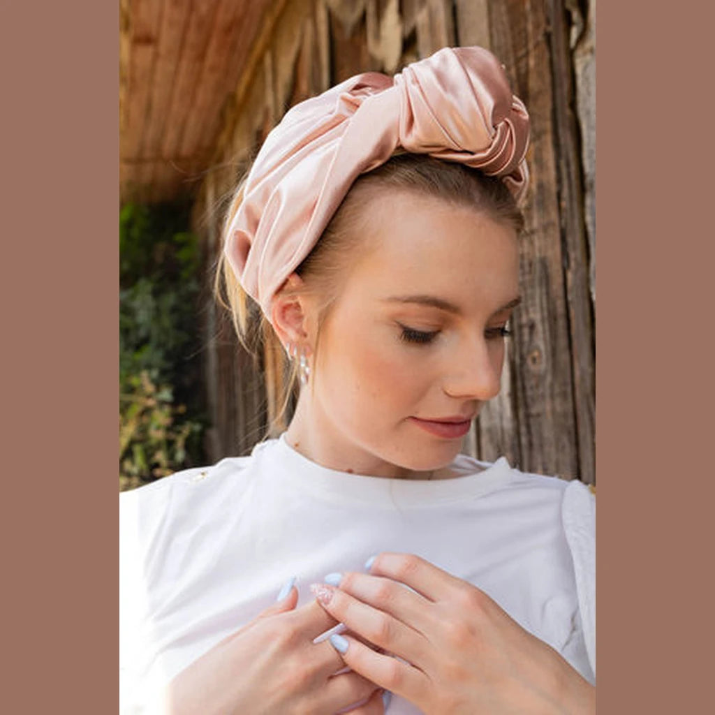 Knotted Satin Turban Head Covering – Light Pink
