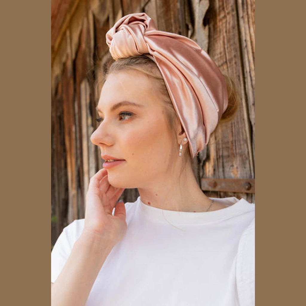 Knotted Satin Turban Head Covering – Light Pink