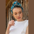 Knotted Printed Turban Head Covering – Turquoise