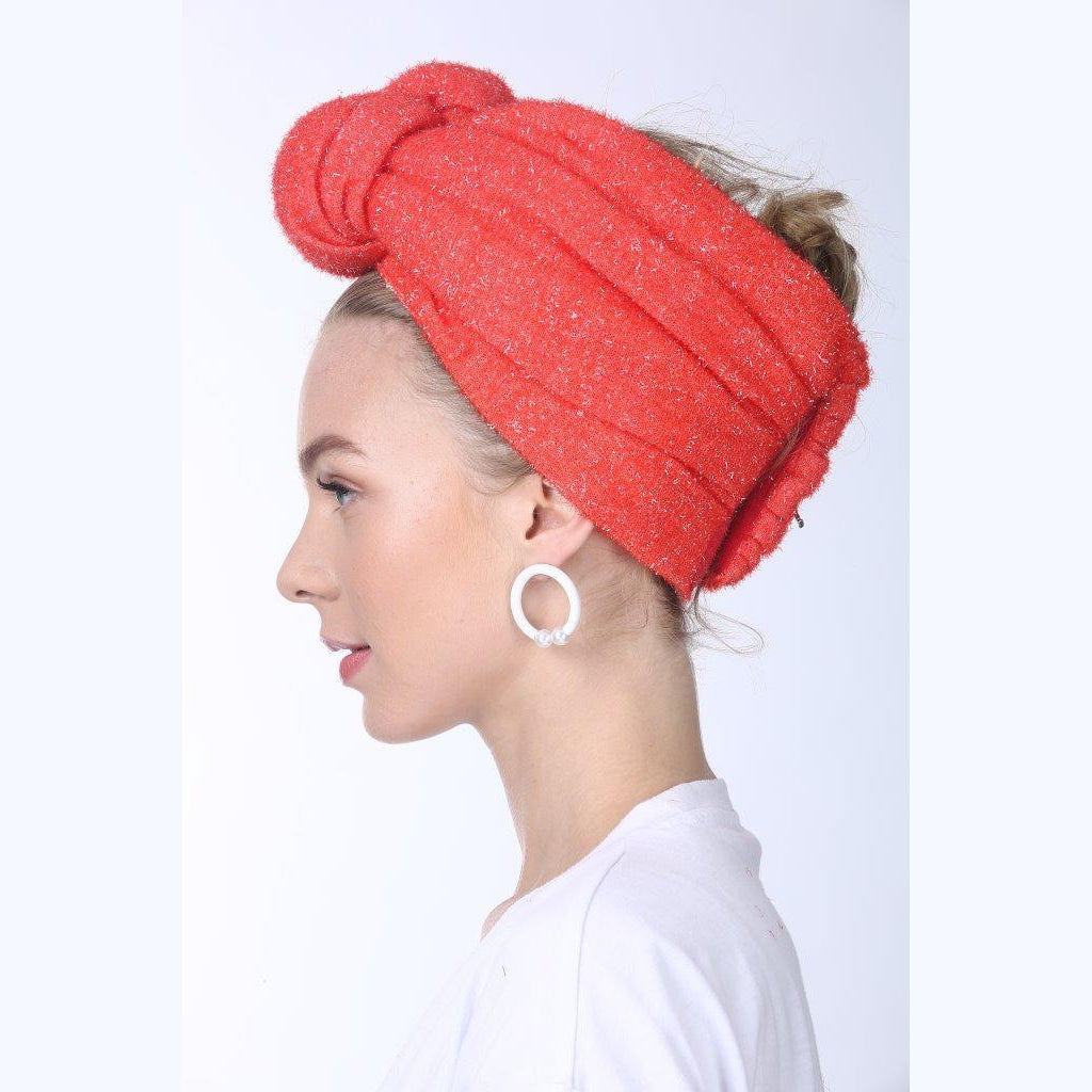 Partial & Full Coverage Knotted Lurex Turban Head Covering – Orange