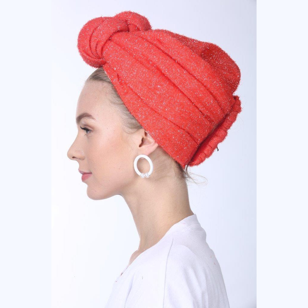Partial & Full Coverage Knotted Lurex Turban Head Covering – Orange