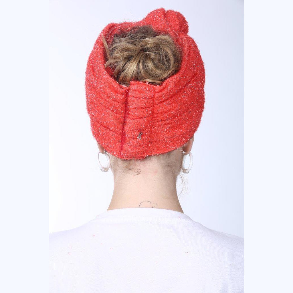 Partial & Full Coverage Knotted Lurex Turban Head Covering – Orange