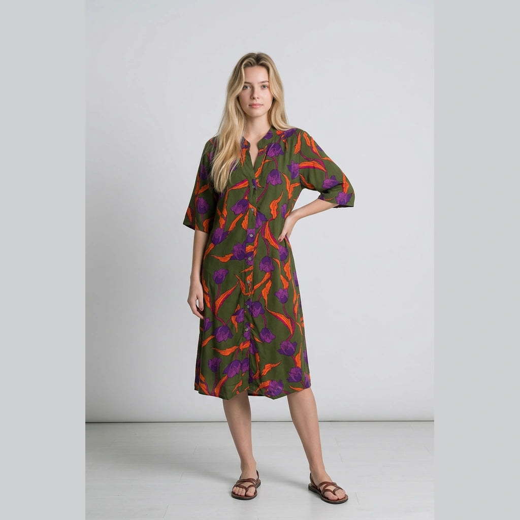 Green Lotus Midi Dress
