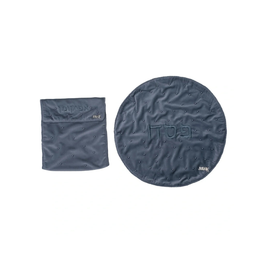 Grey Velvet Matzah and Afikoman Cover Set