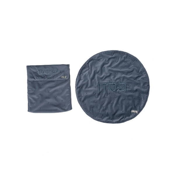 Grey Velvet Matzah and Afikoman Cover Set