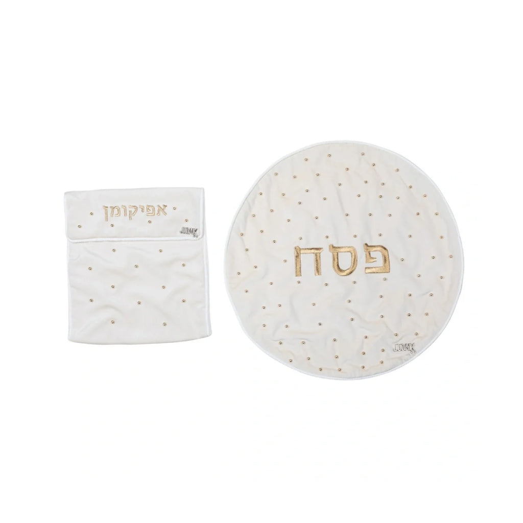 White Velvet Matzah and Afikoman Cover Set