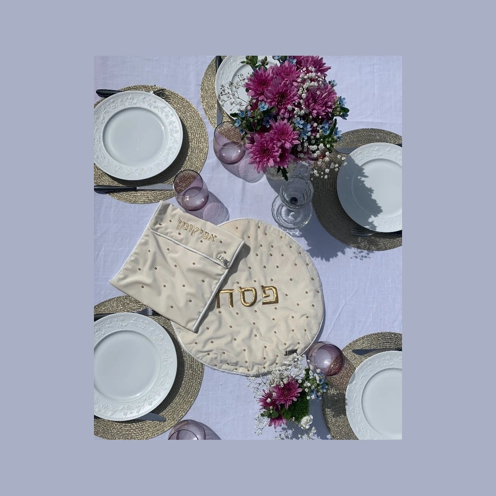 White Velvet Matzah and Afikoman Cover Set