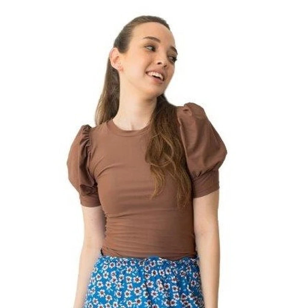 Modest Swim Top with Short Sleeves – Camel XS–3XL
