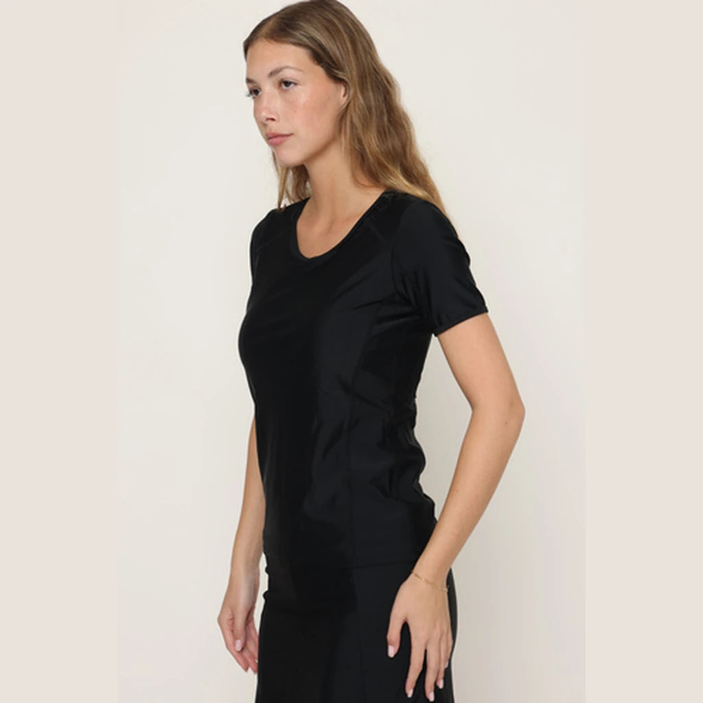 Modest Swim Top with Short Sleeves – Black XS–3XL