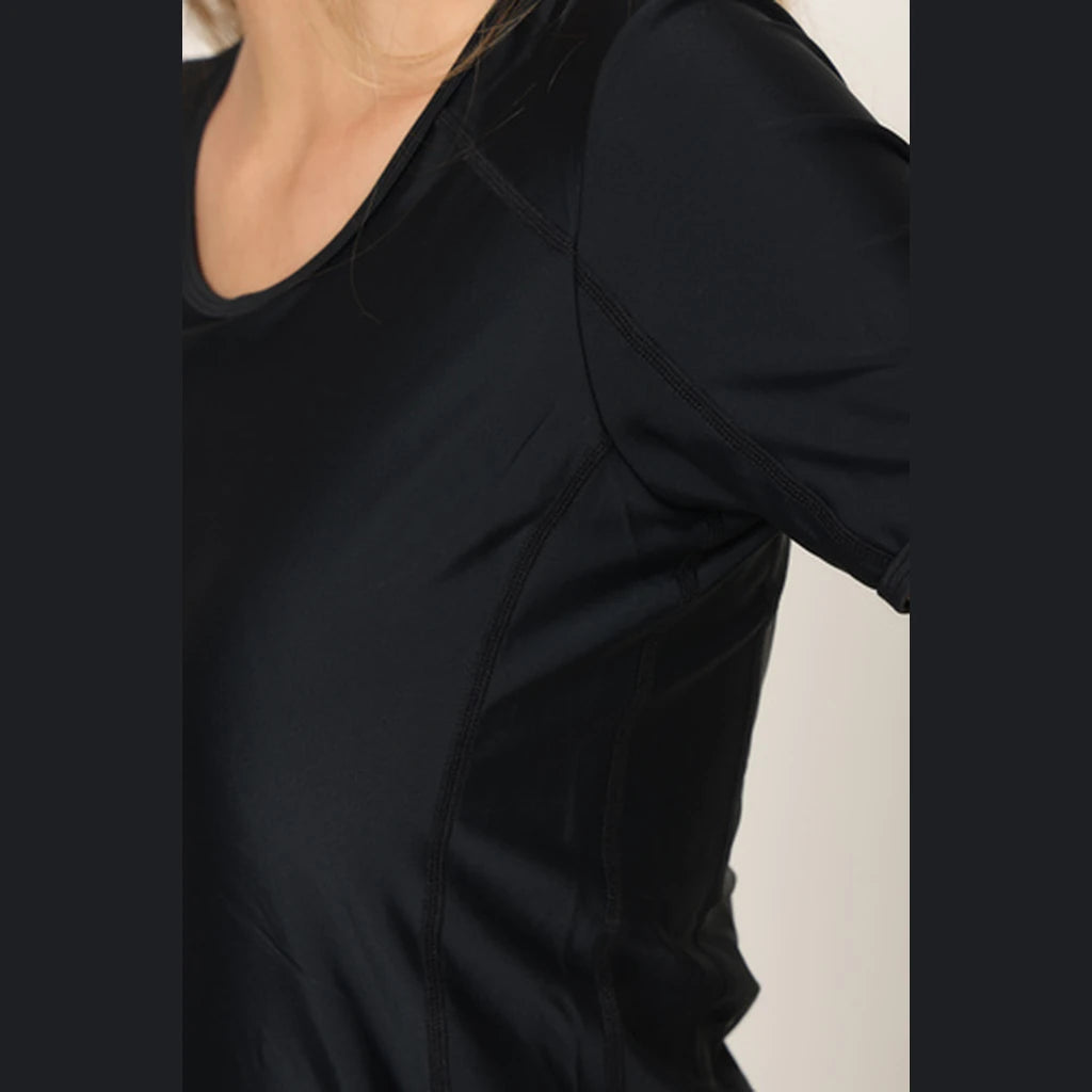 Modest Swim Top with Short Sleeves – Black XS–3XL