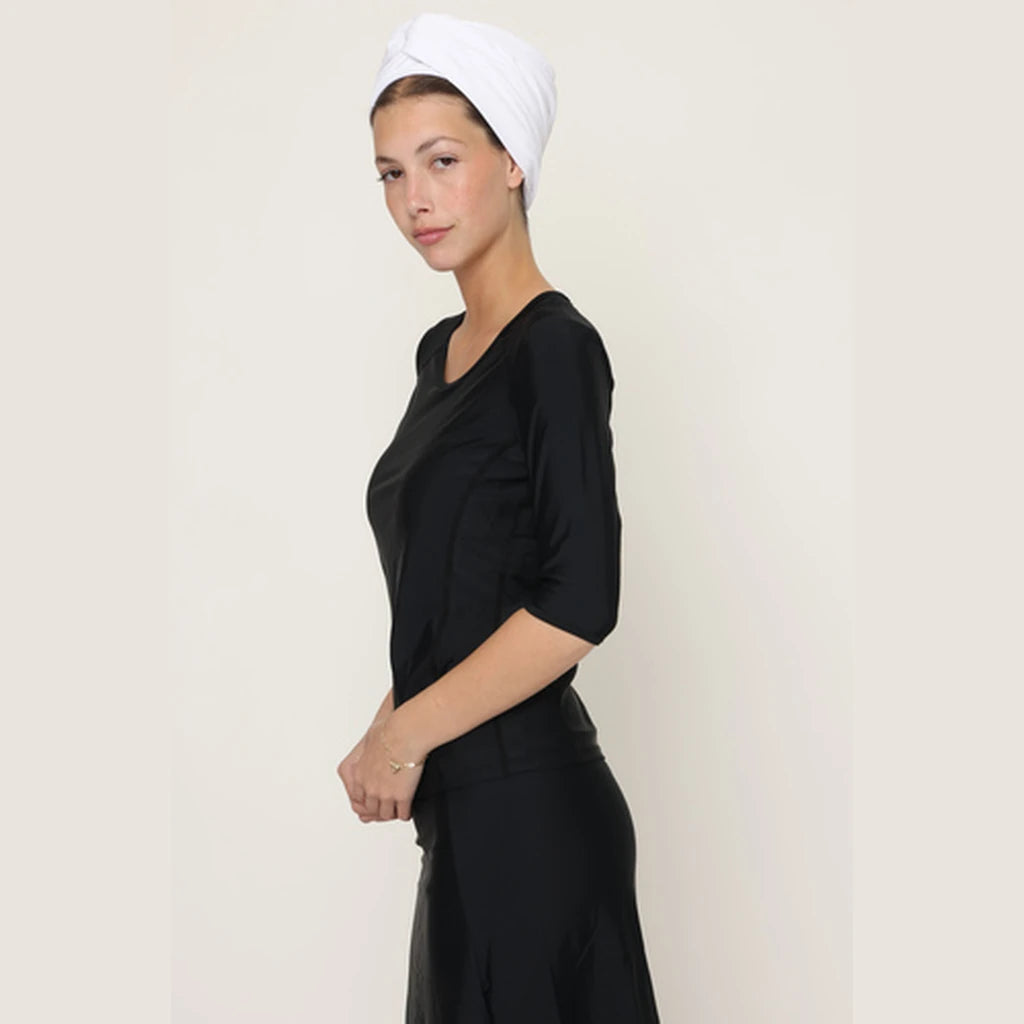Modest Swim Top with 3/4 Sleeves – Black XS–3XL