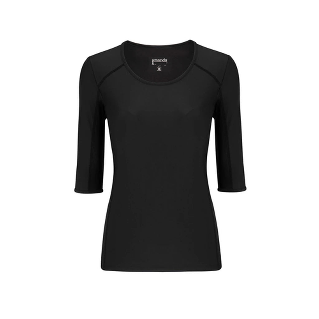Modest Swim Top with 3/4 Sleeves – Black XS–3XL