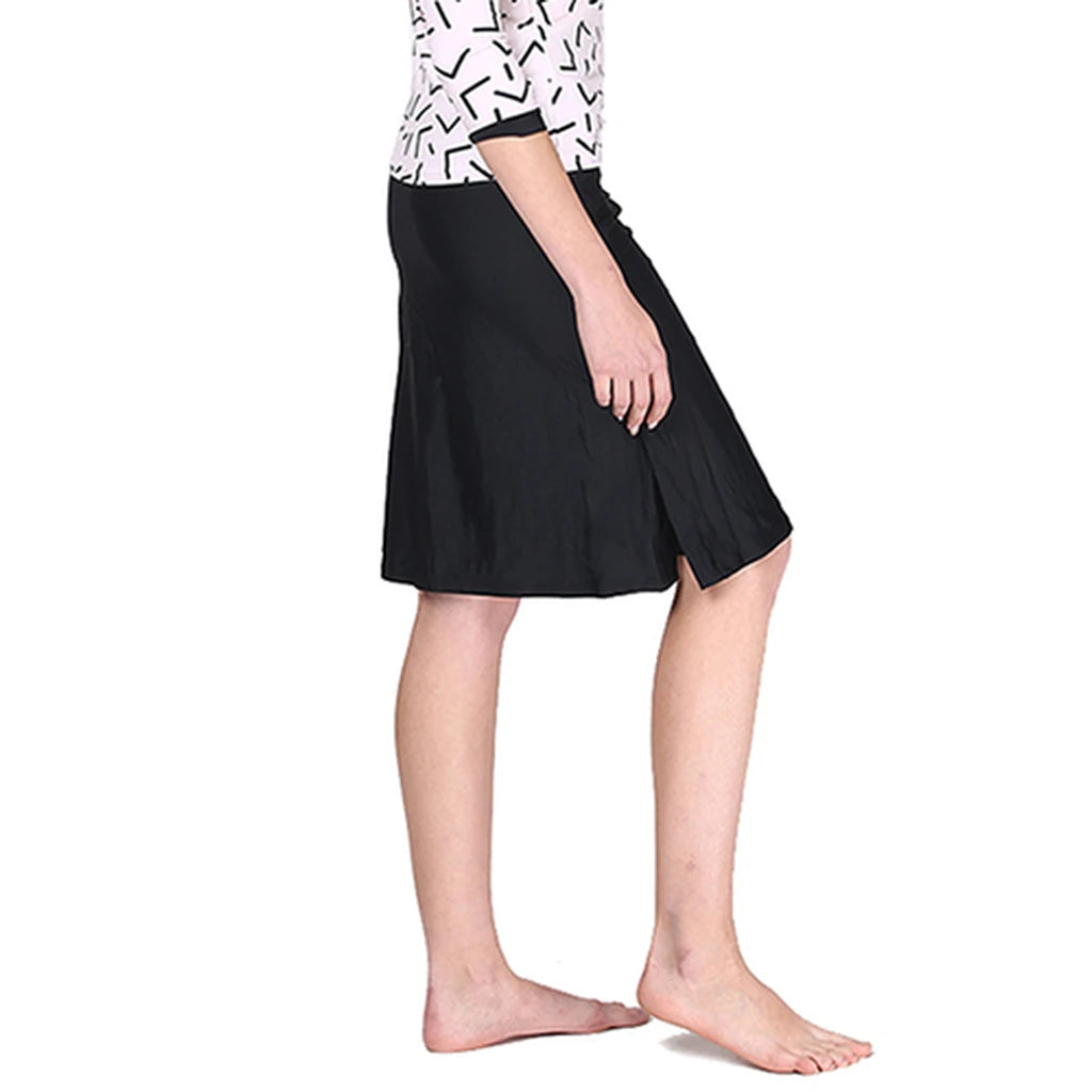 Long Black Modest Swim Skirt with Built-In Leggings XS–3XL