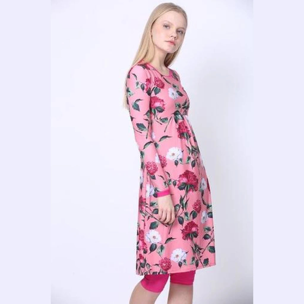 Pink Floral Modest Swim Tunic | Available in S & M Only