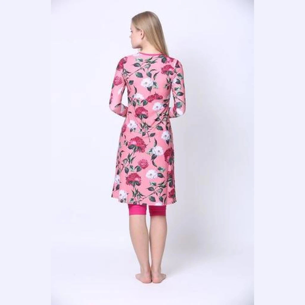 Pink Floral Modest Swim Tunic | Available in S & M Only