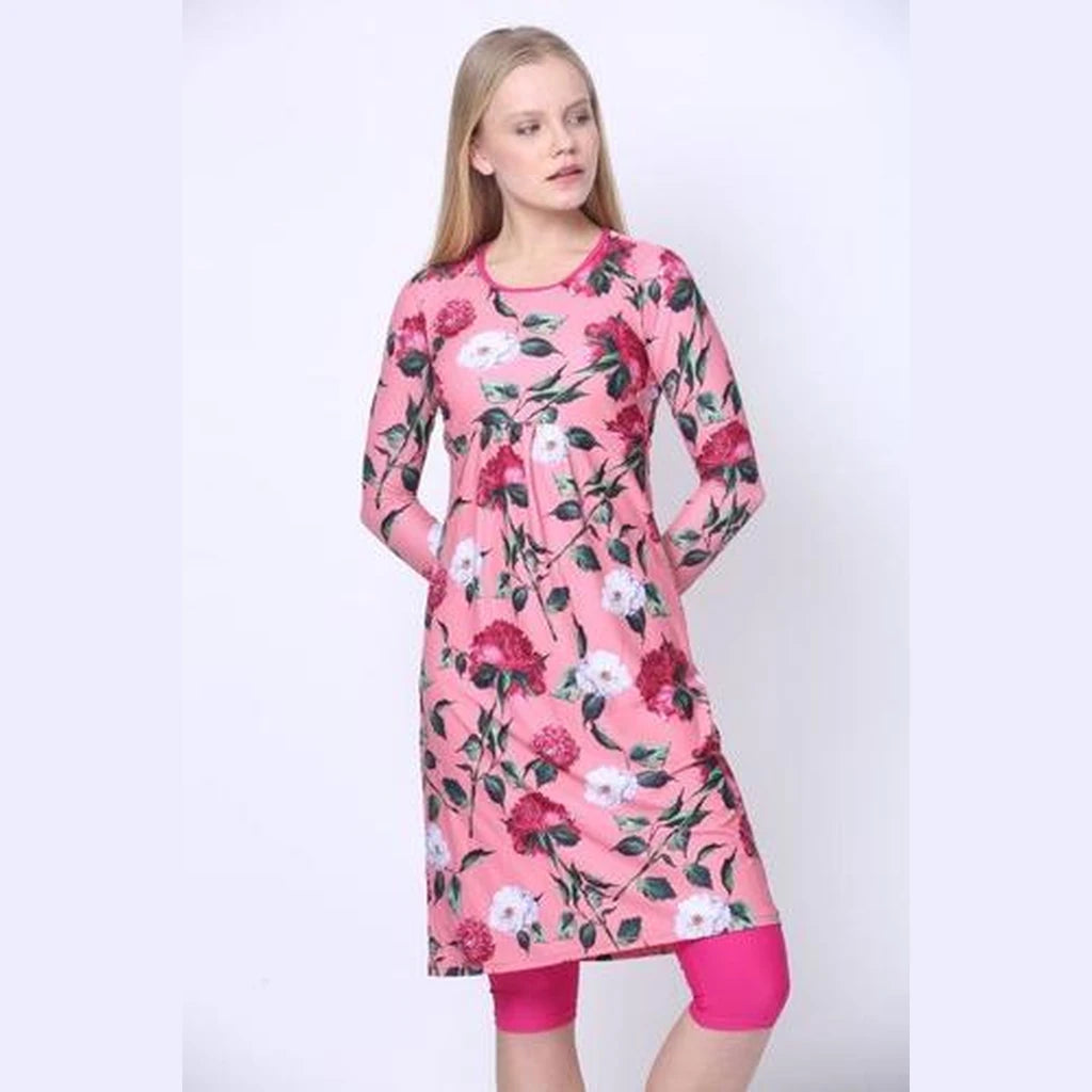 Pink Floral Modest Swim Tunic | Available in S & M Only