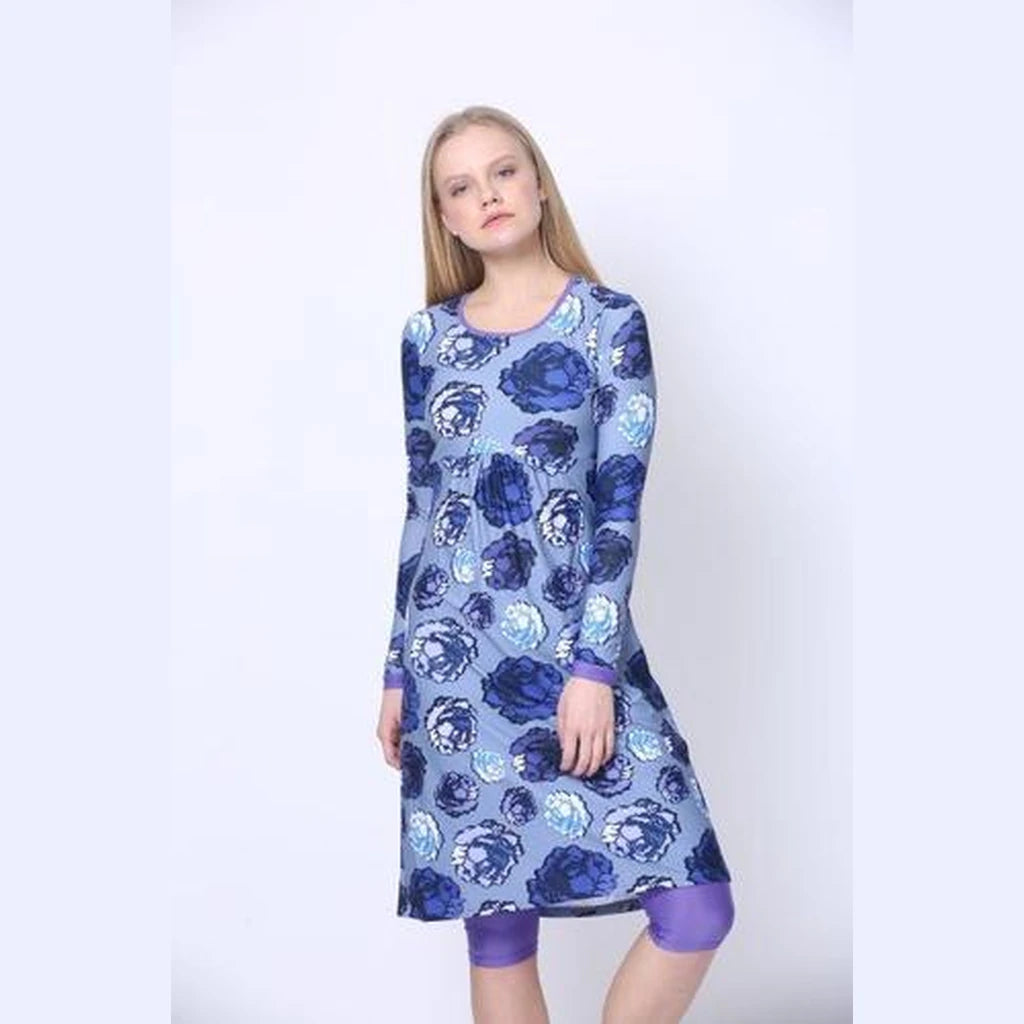 בגד ים טוניקה צנועה- Blue Roses - נשאר במידות XS,S,M L
