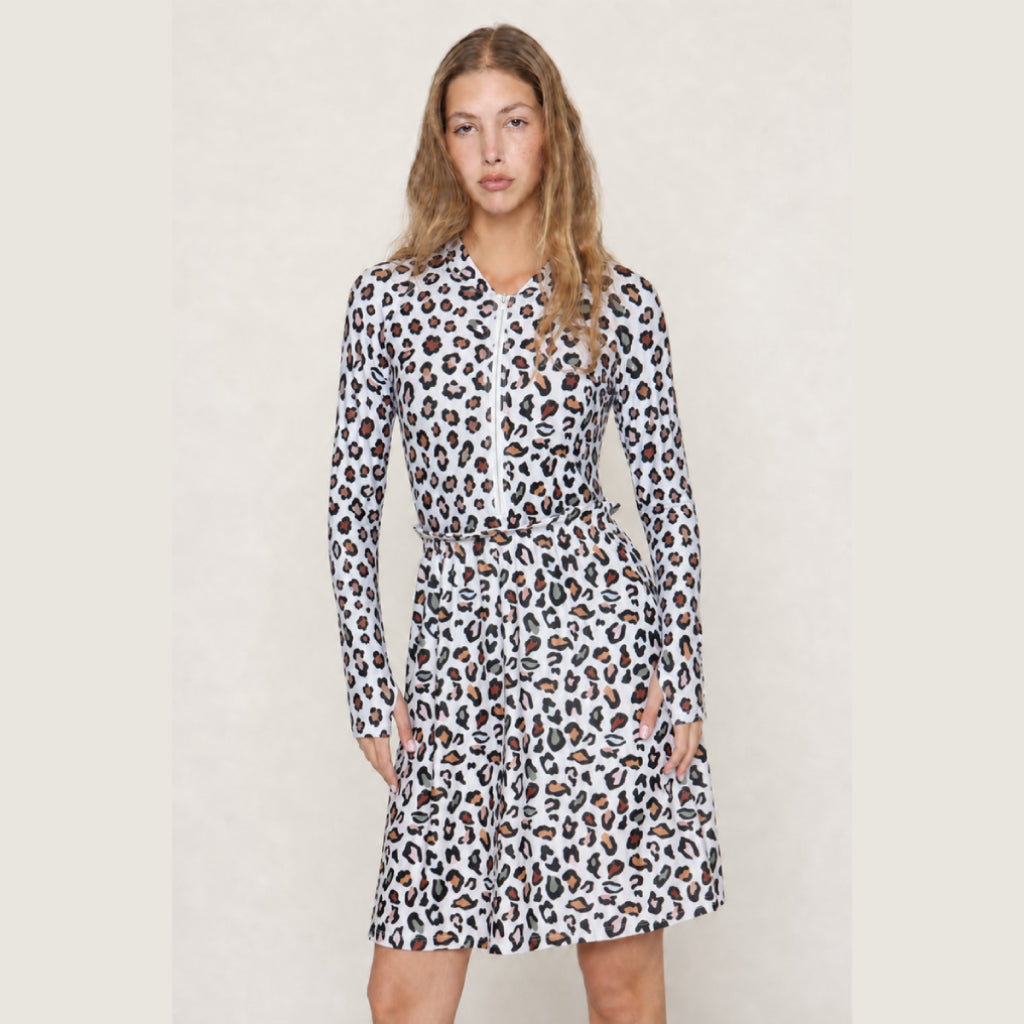 Modest Swimwear – White Leopard Print Bodysuit