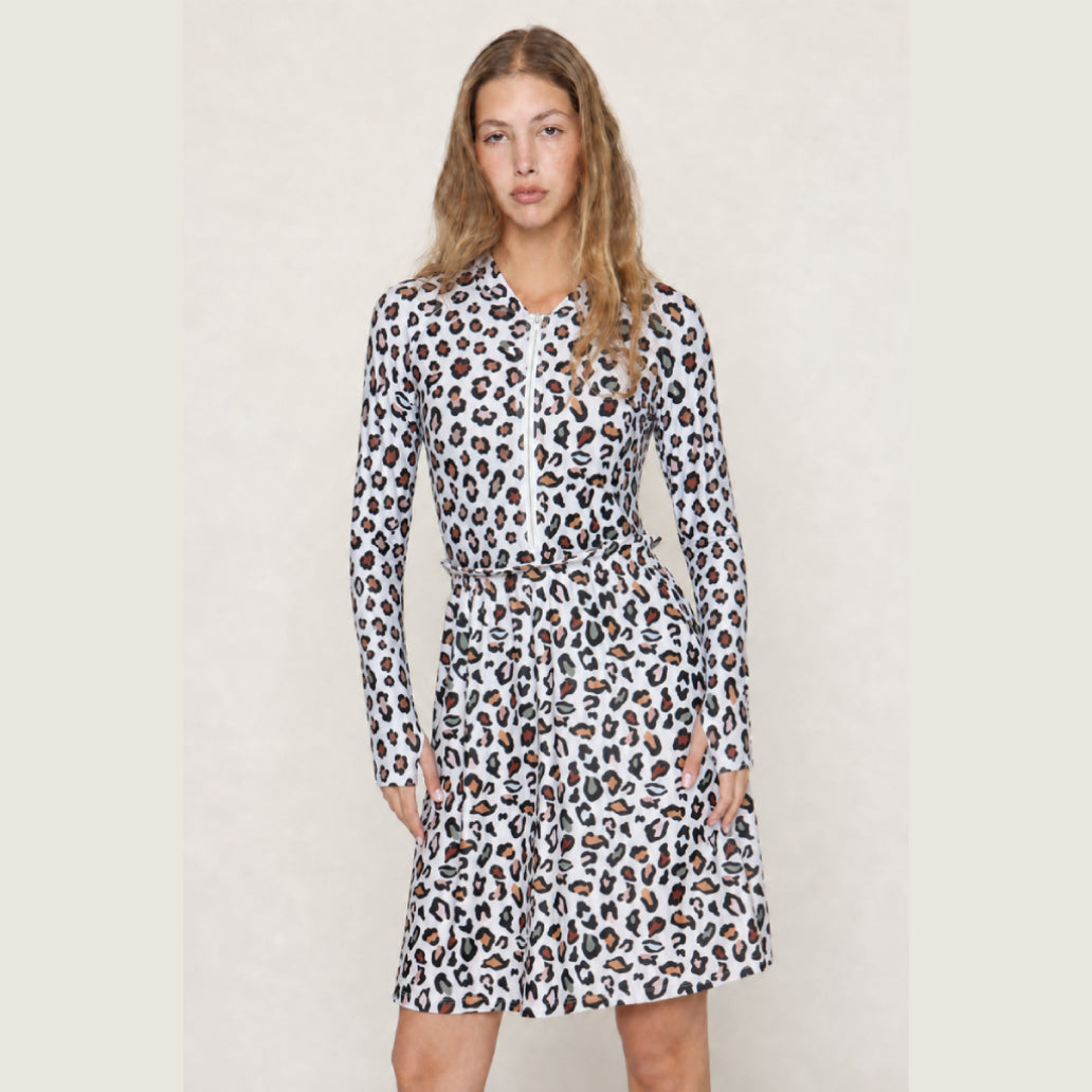Modest Swimwear – White Leopard Print Bodysuit