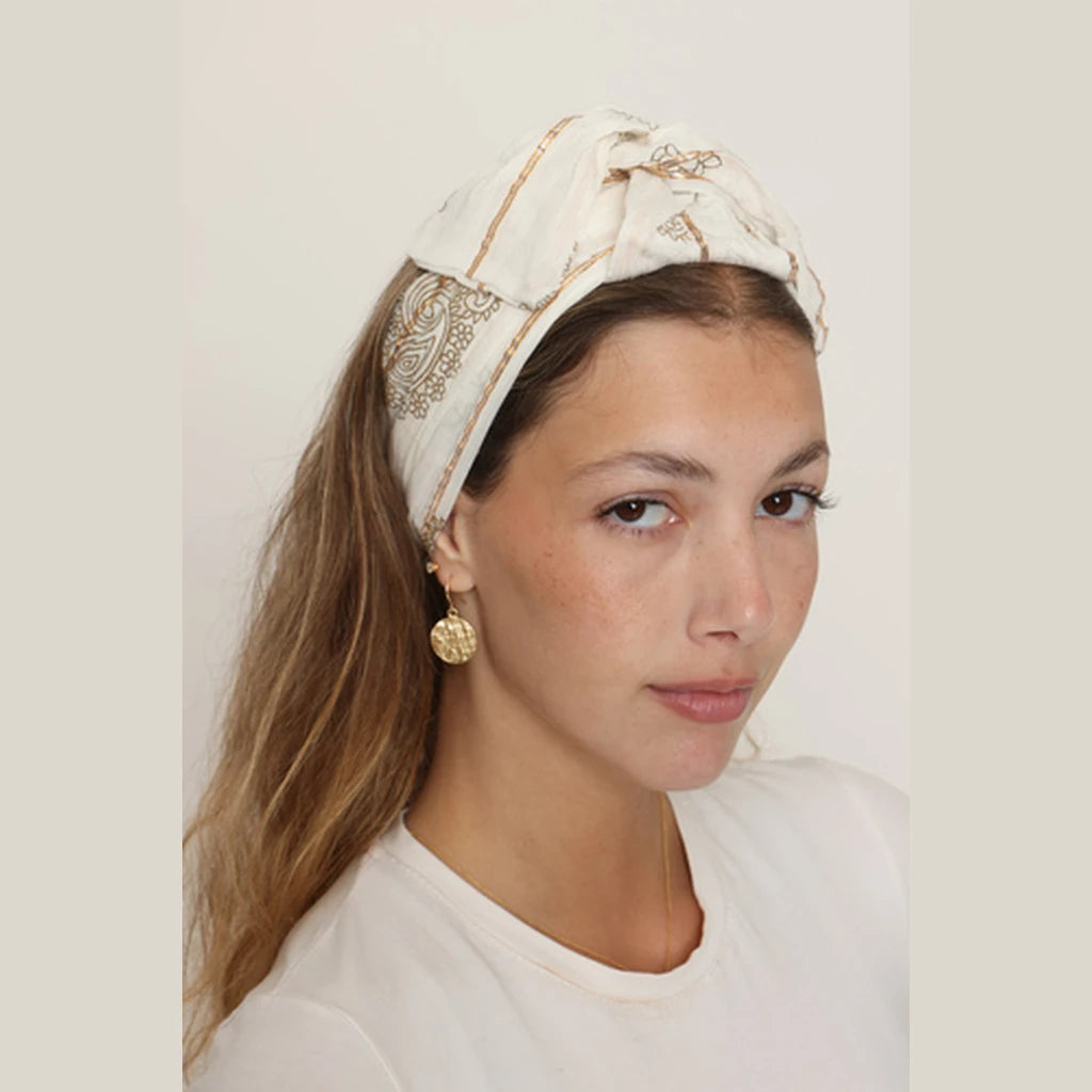 White & Gold Paisley Headwrap