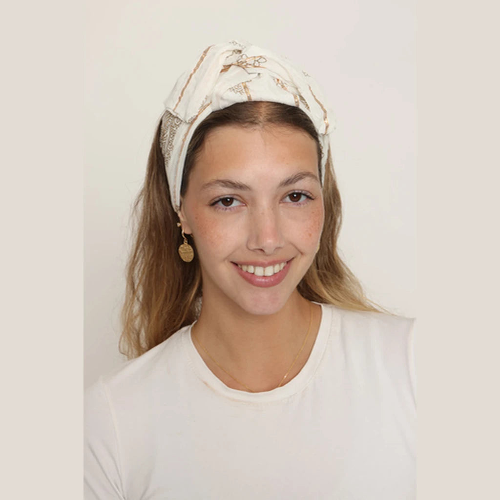 White & Gold Paisley Headwrap