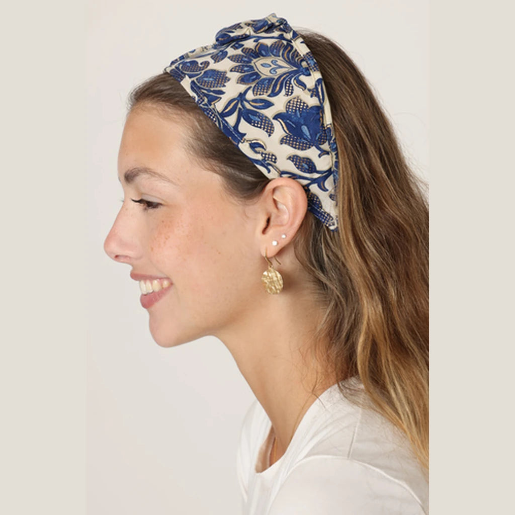 Blue Paisley Bow Headband