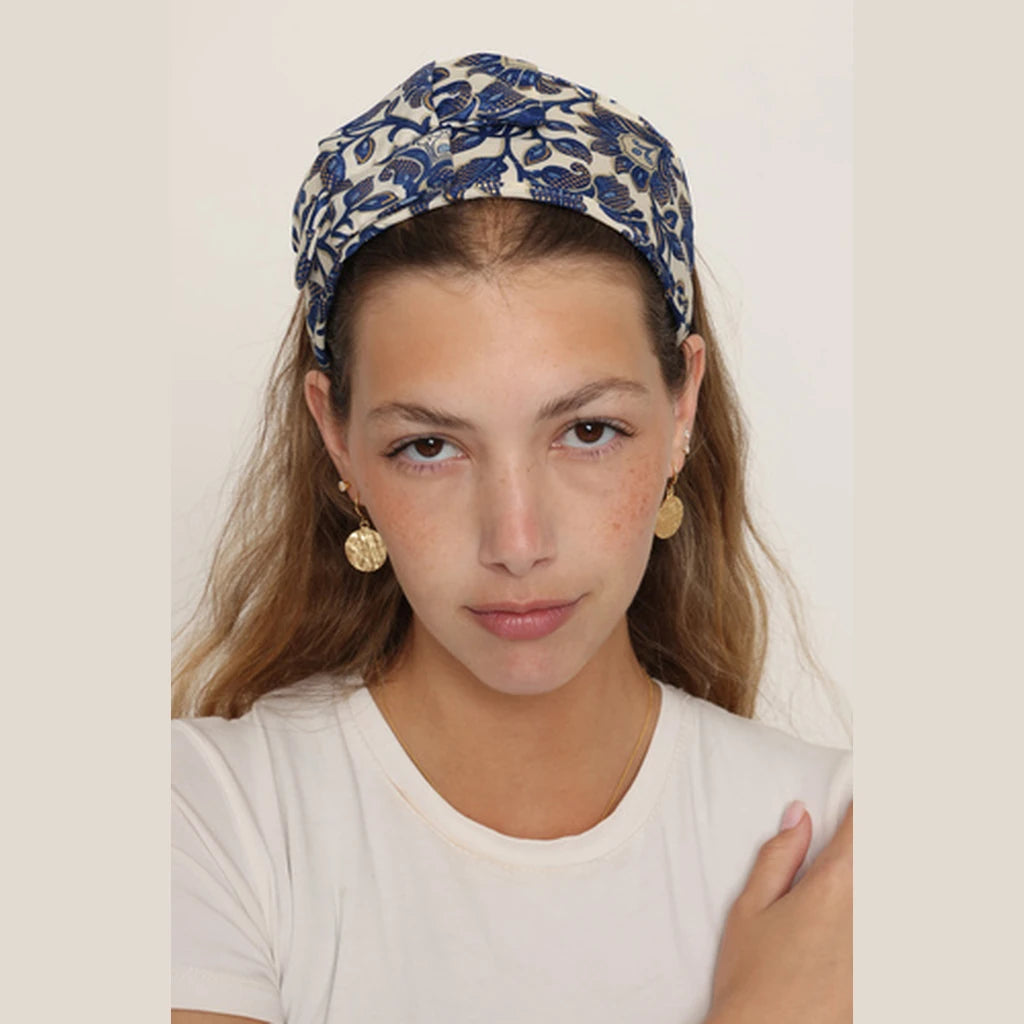 Blue Paisley Bow Headband