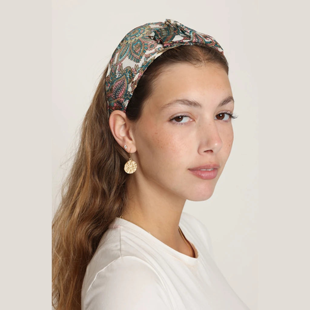 Pink Turquoise Paisley Bow Headband