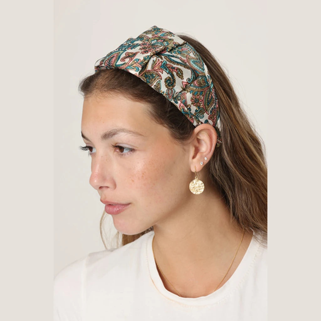 Pink Turquoise Paisley Bow Headband