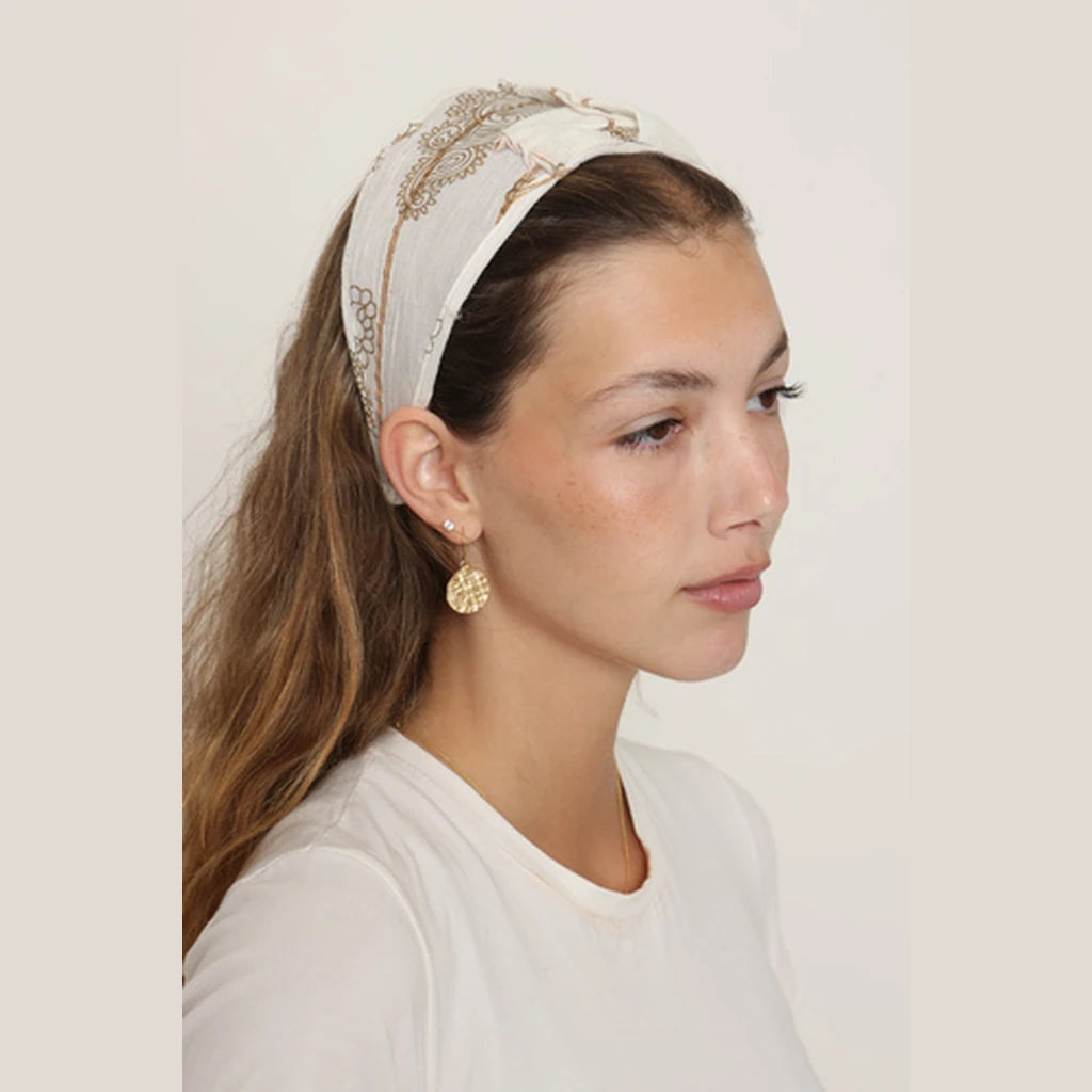 White Gold Paisley Bow Headband