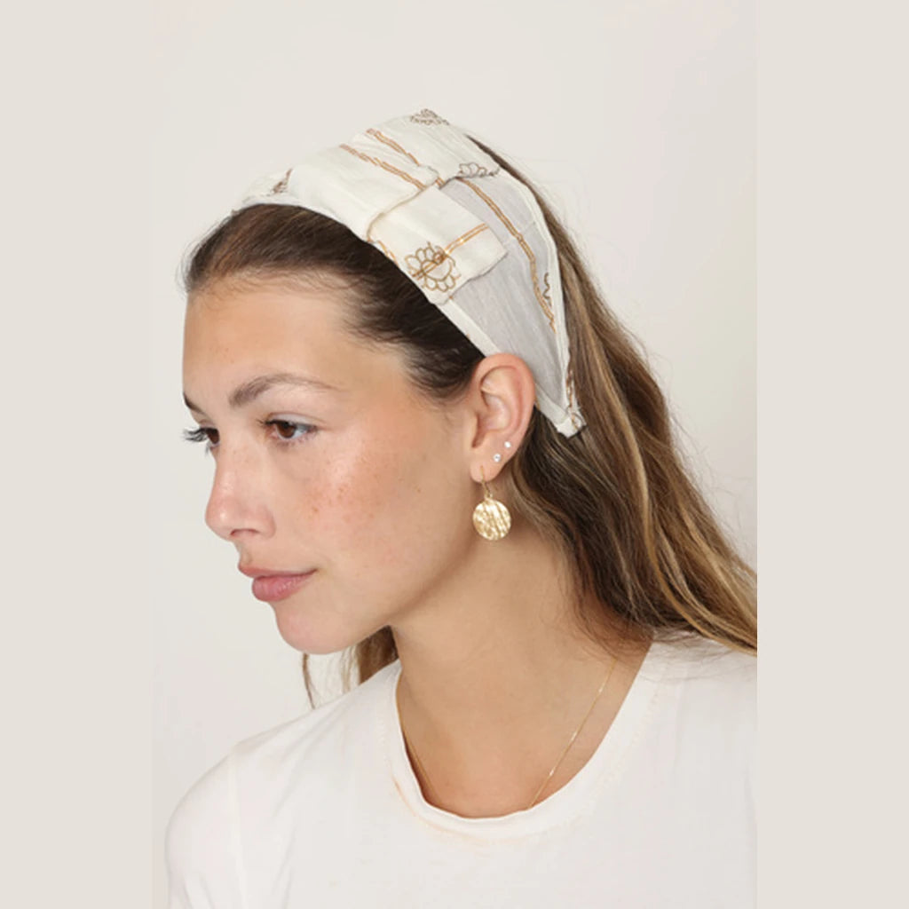 White Gold Paisley Bow Headband