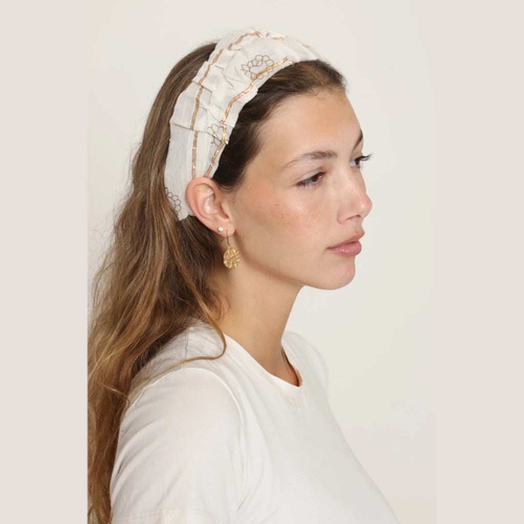 White Gold Paisley Ruched Headband