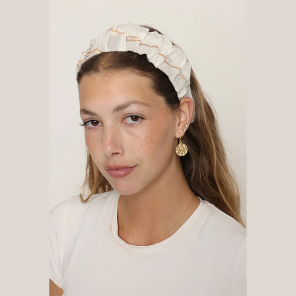 White Gold Paisley Ruched Headband