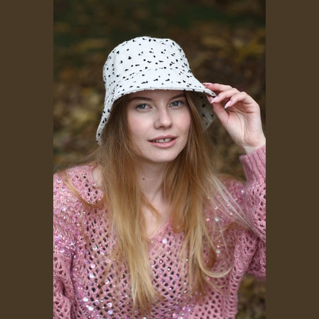 Rounded White Tweed Hat