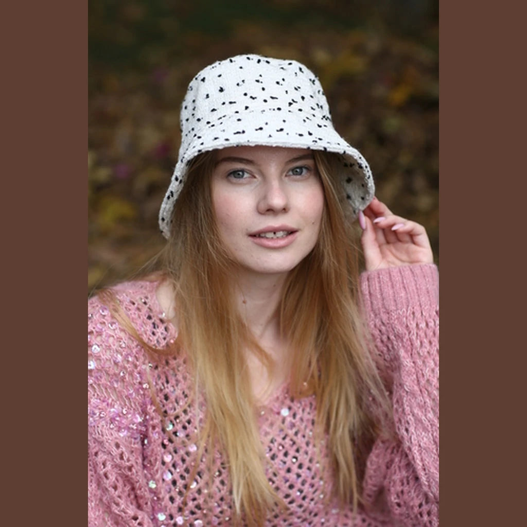 Rounded White Tweed Hat