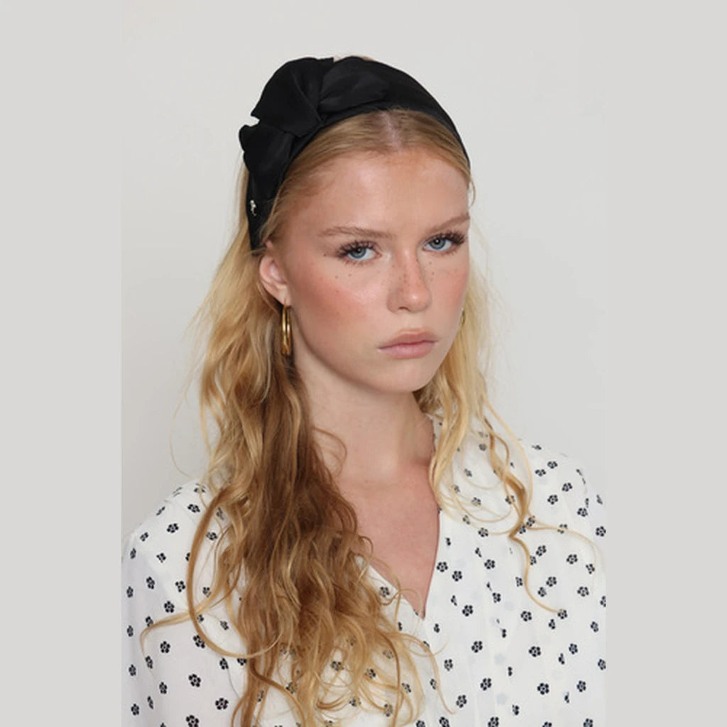 Small Black Satin Bow Headband