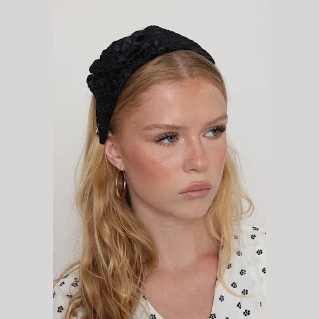Small Black Velvet Bow Headband